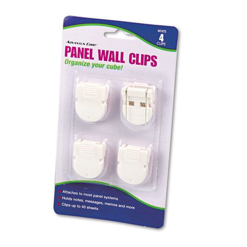 Advantus Panel Wall Clips For Fabric Panels, Standard Size, White, 4/Pack