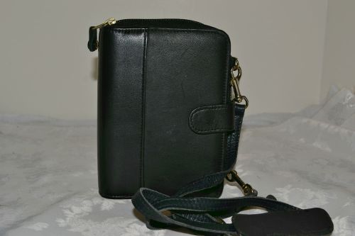 Black franklin covey pocket planner/organizer w zipper around &amp; shoulder strap for sale