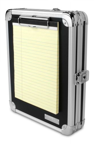 Vaultz locking storage aluminum clipboard hard black solid briefcase case chrome for sale