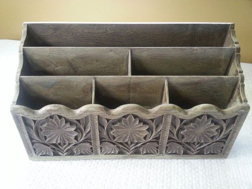 Lerner Faux wood desk organizer, palm leaves/bamboo/leaves decorative etching