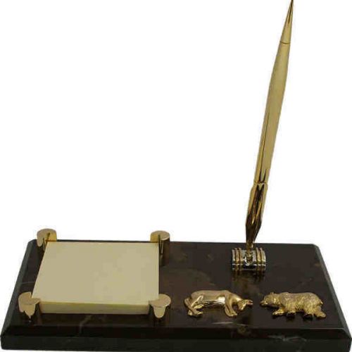 Bey Berk 6Pc Stock Market Marble Desk Set w/Gold Accents (New)
