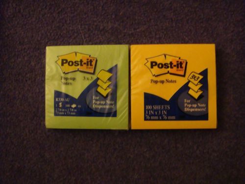 2 NEW Post It Pop Up Notes 3x3 100 Sheet Packs ~ Yellow ~ Green ~ FREE SHIPPING