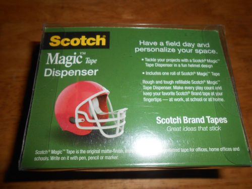 3M Scotch Magic Tape Dispenser Red Football Helmet + 1 Roll 350&#034; Tape NEW!!