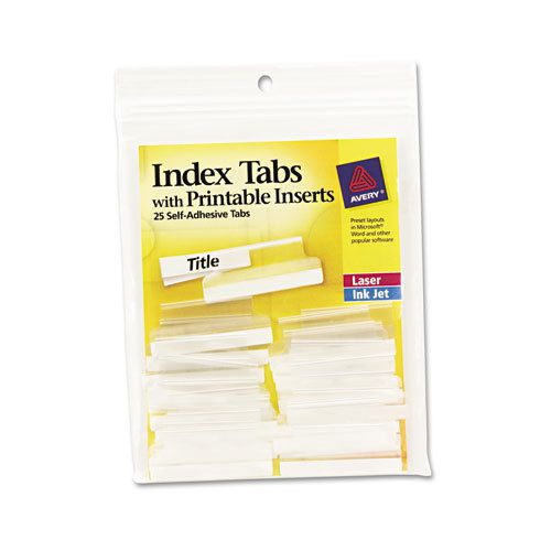 Self-adhesive tabs with printable inserts, 1 1/2 inch, clear tab, white 25/pack for sale