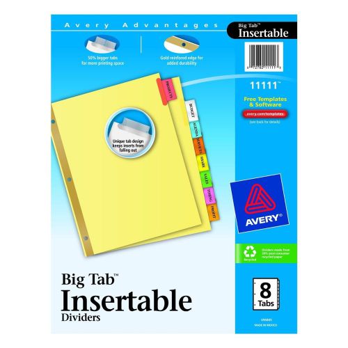 NEW Avery WorkSaver Big Tab Insertable Dividers, 8-Tabs, 1 Set (11111)