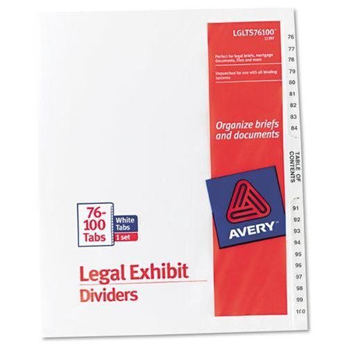 Avery® Avery-Style Legal Side Tab Divider, Title: 76-100, Letter, White, 1 Set