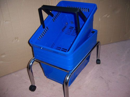 Pack of 5 Plastic Shopping Baskets Blue Plus Stand