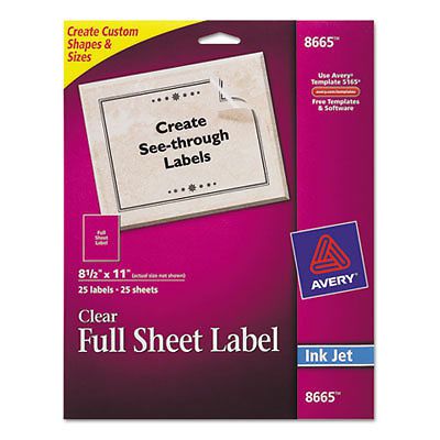 Full-Sheet Inkjet Labels, 8-1/2 x 11, Clear, 25/Pack