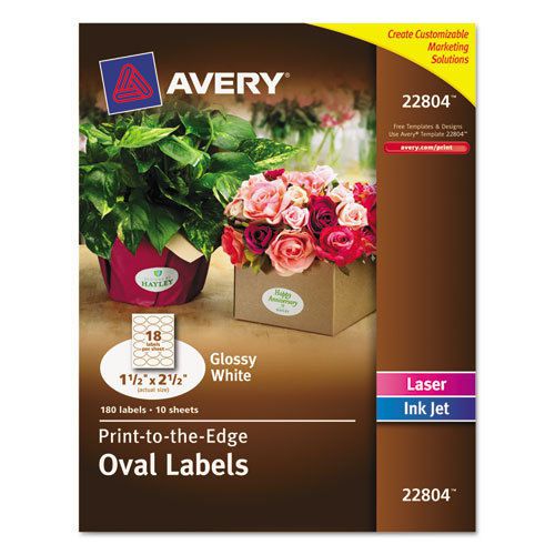 Oval Easy Peel Labels, 1-1/2 x 2-1/2, Glossy White 180/Pack
