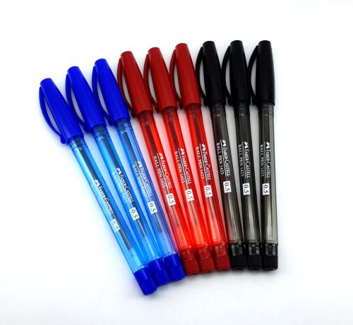 9pcs faber-castell pen blue black red ink barrel 1423 ballpoint 0.5 office write for sale