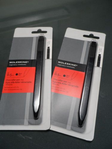 2 Moleskine Plastic Click Roller Pens, Black Ink, Fine 0.5MM
