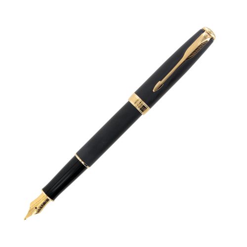 Parker Sonnet Matte Black Lacquer Gold Trim Fountain Pen - Medium