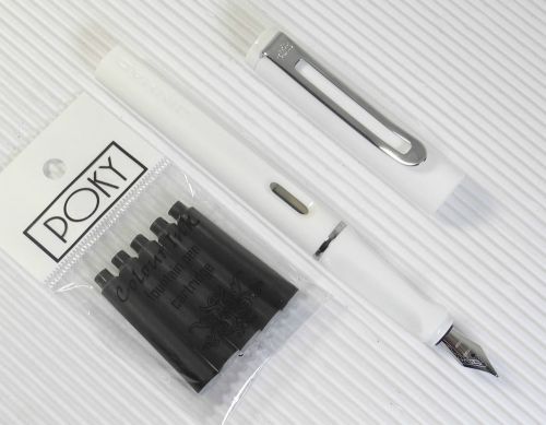 JINHAO 599B Fountain pen WHITE plastic barrel free 5 POKY cartridges BLACK ink