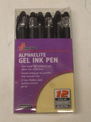 12ct pack of Skilcraft Alpha Elite Gel BLACK Ink Pens 0.7MM Medium - FREE Ship!