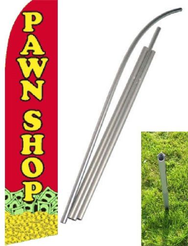Pawn shop swooper feather bow business flag w/ pole and ground spike 15&#039; foot for sale