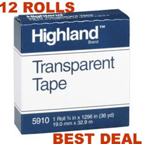 LOT of 12 Rolls 3M Highland 6200 Invisible Office Dispenser Tape 3/4&#034; X 1296&#034;