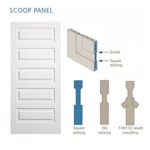 Custom Carved 6 Panel Equal Square Scoop Raised Panels Primed Solid Core Doors