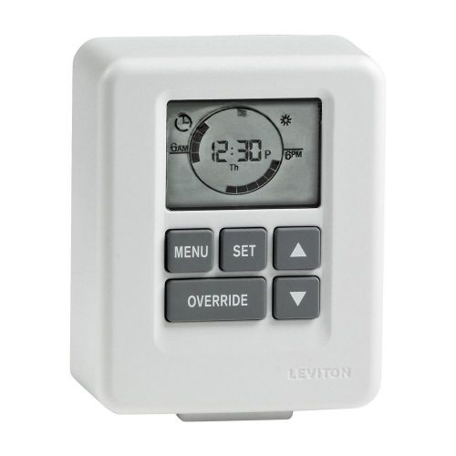 Leviton lt111-10w 500-watt standard digital plug-in timer with non-grounded plug for sale