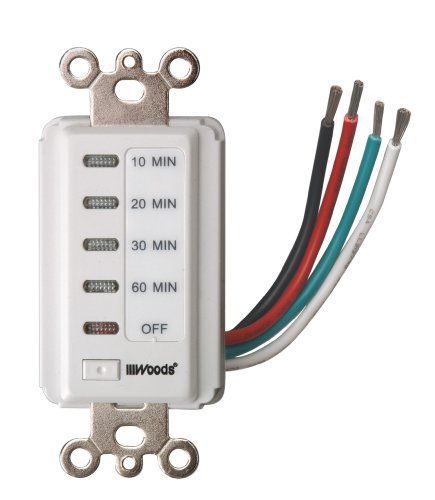 Woods 59008 Decora Style 60-30-20-10 Minute Preset Wall Switch Timer  White  60-