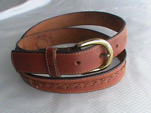 Jordache vintage 1&#034; genuine leather brown belt 32-34 gold detachable buckle 38&#034;