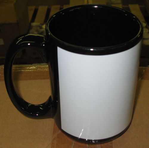 36 - 15 oz. Black Mugs With White Patch For Sublimation Printing