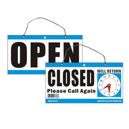 OPEN CLOSED WILL RETURN CLOCK SIGN 6 x11.5  Window Store with Time hanging Chain