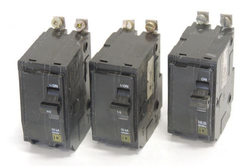 Lot 3 square-d qob 10a/15a/40a miniature circuit breaker 2p 120/240v bolt-on for sale