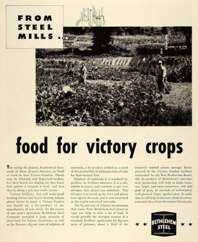 1943 Ad Bethlehem Steel WWII Victory Garden Fertilizer Agriculture Farming FZ5