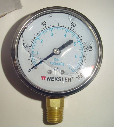 New~weksler by12ypf4cw pressure gauge 2.5&#034;~ss~1/4&#034; npt~~100psi~glycerine filled for sale