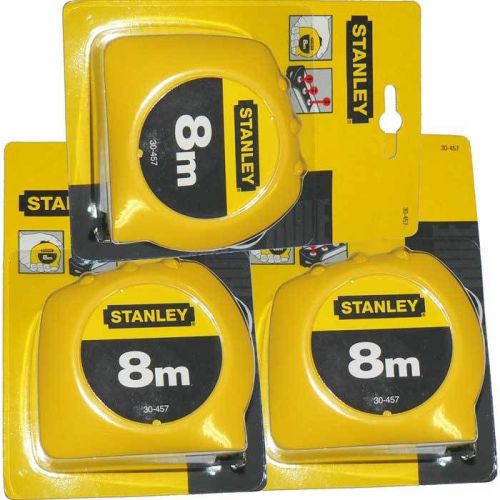 Lot of 3 Stanley 8m x 1&#034; Metric Only Tape Measure Rule Ruler 30-457 - New Sealed
