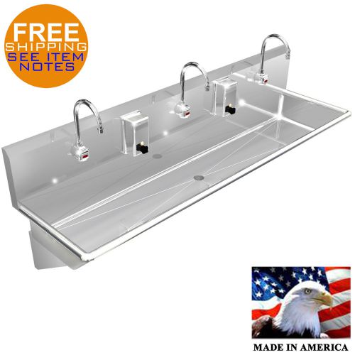 WASH UP HAND SINK 3 USERS MULTI STATION 60&#034; ELEC. FAUCET STAINLESS STEEL HEAVY D