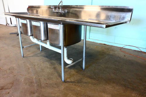 HEAVY DUTY STAINLESS STEEL COMMERCIAL &#034;EAGLE&#034; 3 COMPARTMENT SINK W/FAUCET