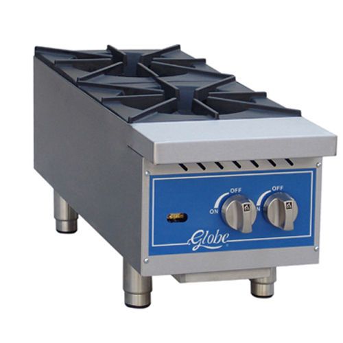 Globe GHP12G Hot Plate, Gas, Countertop, 2 Burners (22,000 BTU Each), Cast Iron