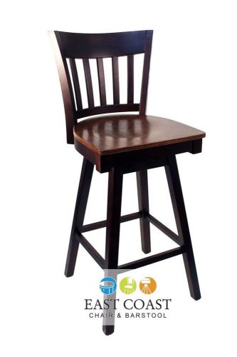 New Gladiator Walnut Vertical Back Wooden Swivel Bar Stool with Walnut Wood Seat