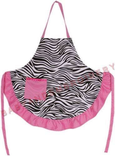 Zebra Apron Pink Full Length Smock Embroidery Rhinestone Option