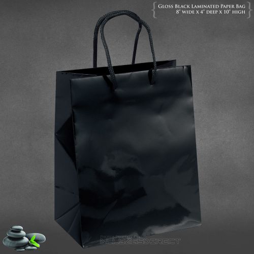100 pcs black gloss paper bag retail bag gift bag jewerley bag 8&#034;x4&#034;x10&#034; for sale