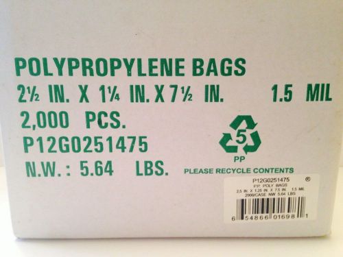 Polypropylene Bags,  P12G0251475 2,000 1.5 MIL, 2-1/2 x1-1/4&#034; X 7-1/2&#034;