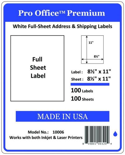 PO06  8.5&#034; x 11&#034; FULL SHEET Pro Office Self-Adhesive SHIPPING Label,Avery 5165