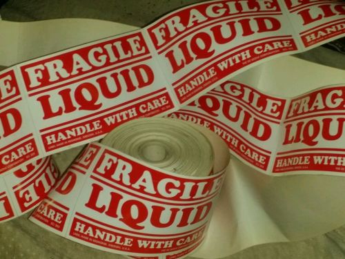 Ship Labels,Legnd Fragile Liquid, White,Legnd  Red,Paper, W 3&#034;,H 2&#034;,Pk 25