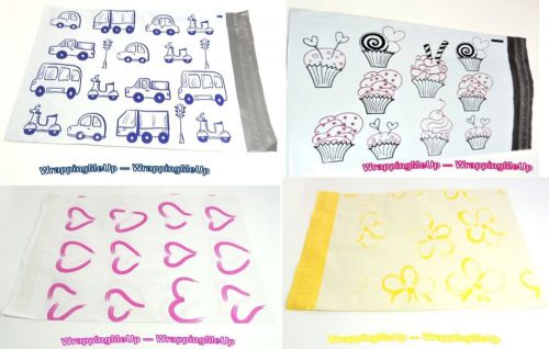 4 Designs! 24 -10x13&#034; Designer Series Flat Poly Mailers, w/Self-seal closure