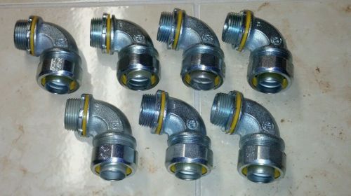 Lot of 7 Emerson ETP O-Z Gedney 90 Degree Liquid Tight Conduit Connector, 3/4 in