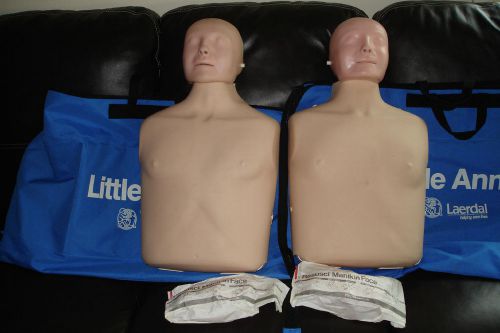 LAERDAL LITTLE ANNE TRAINING MANIKINS-LOT OF 2-WITH CARRYING,STORAGE BAGS