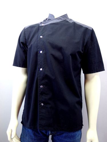 HAPPY CHEF Black Gray Shirt size XS Snap Poly Cotton Blend Short Sleeve