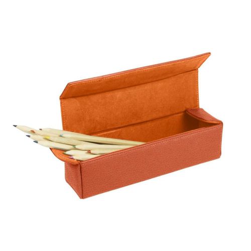 LUCRIN - Squared rigid pencil case - Granulated Cow Leather - Orange