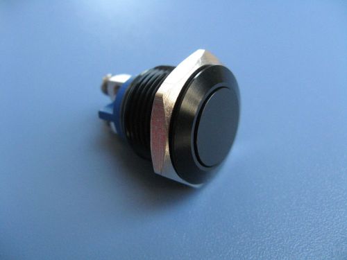 Stainless Steel Momentary Push Button Switch Black 16mm Threaded Dia SPST ON/OFF