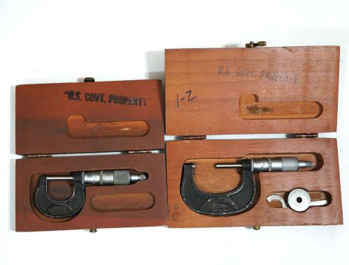 Lot of 2 Scherr-Tumico 0-1&#034; &amp; 1-2&#034; Outside Micrometers with wooden cases