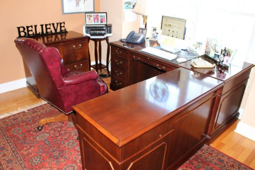 Kimball executive office furniture cherry pedastal w leather chair credenza for sale