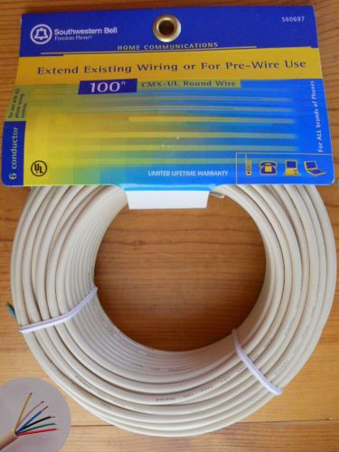 6 Conductor CMX-UL Round 24 Guage Wire 100&#039; Telephone Cord Pre-Wire Extend Tan