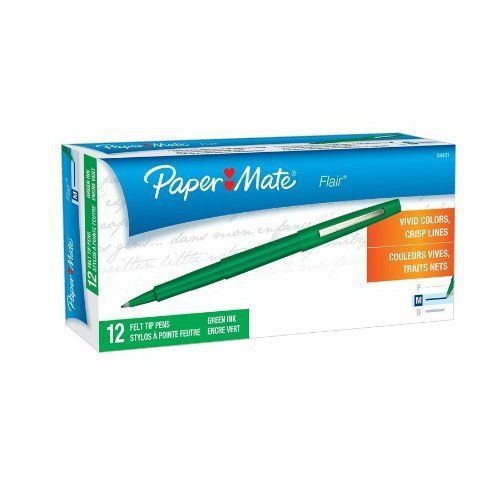 Paper Mate 8440152 Flair Porous Felt Tip Pens, Medium Point, Green, 12-Pack, New