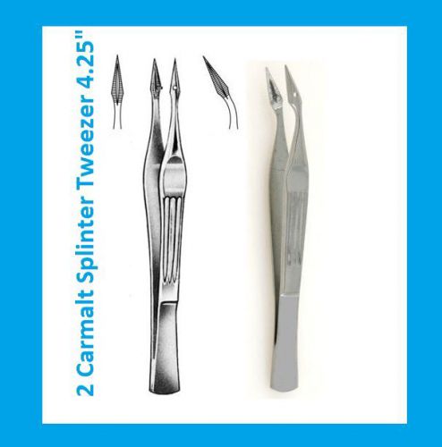 2 Carmalt Splinter Tweezers Forceps Str+Angld Surgical &amp; Veterinary Instruments